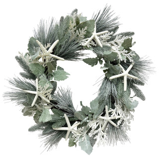 Thumbnail 1: Magical Season 24" Blue Hydrangea Coastal Wreath with Shells 