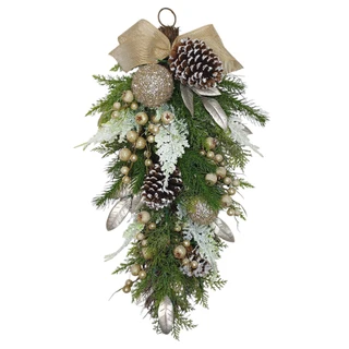 Thumbnail 2: Magical Season 24" Lighted Christmas Ball, Berry & Cedar Teardrop Swag 