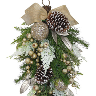 Thumbnail 3: Magical Season 24" Lighted Christmas Ball, Berry & Cedar Teardrop Swag 