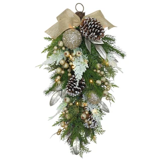 Thumbnail 1: Magical Season 24" Lighted Christmas Ball, Berry & Cedar Teardrop Swag 