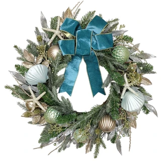Thumbnail 1: Magical Season 24" Coastal Ornament & Starfish Wreath with Bow 