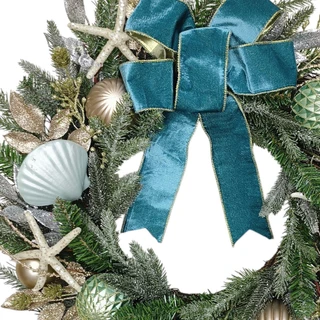 Thumbnail 2: Magical Season 24" Coastal Ornament & Starfish Wreath with Bow 