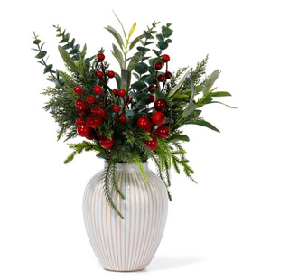 Thumbnail 1: FLORA BUNDA 17.5" Evergreen Arrangement with Red Berries & Olive Leaves 