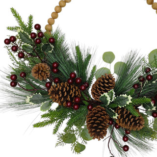 Thumbnail 2: Magical Season 24" Red Berry, Needle Pine & Pinecone Beaded Half Wreath 