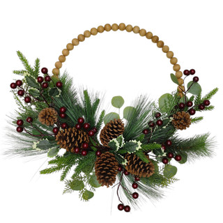 Thumbnail 1: Magical Season 24" Red Berry, Needle Pine & Pinecone Beaded Half Wreath 