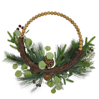 Thumbnail 3: Magical Season 24" Red Berry, Needle Pine & Pinecone Beaded Half Wreath 