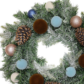 Thumbnail 3: Magical Season 24" Lighted Snowy Mixed Pine & Pinecone Wreath 