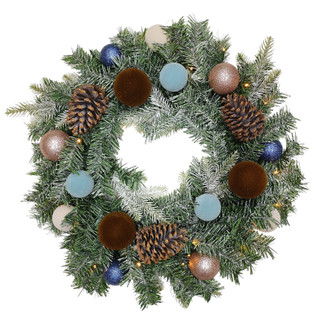 Thumbnail 1: Magical Season 24" Lighted Snowy Mixed Pine & Pinecone Wreath 