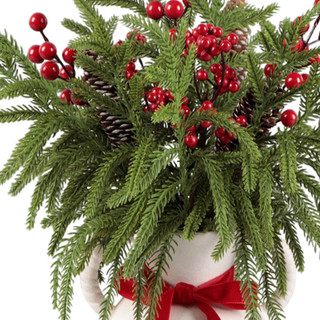 Thumbnail 2: FLORA BUNDA 18.25" Christmas Pine & Red Berry in Ceramic Vase 