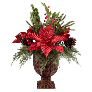 Thumbnail 1: FLORA BUNDA 23.5" Red Poinsettia & Real Touch Pine Arrangement 