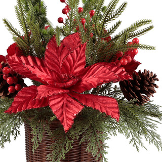 Thumbnail 2: FLORA BUNDA 23.5" Red Poinsettia & Real Touch Pine Arrangement 
