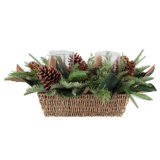 Thumbnail 1: FLORA BUNDA Candelabra Christmas Centerpiece with Berries & Pinecones 