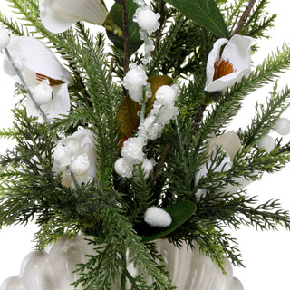 Thumbnail 3: FLORA BUNDA 18" Real Touch White Magnolia & Berry Evergreen Arrangement 