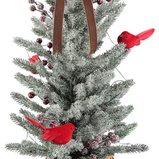 Thumbnail 2: FLORA BUNDA 25" LED Frosted Christmas Tree with Cardinals & Red Berries 