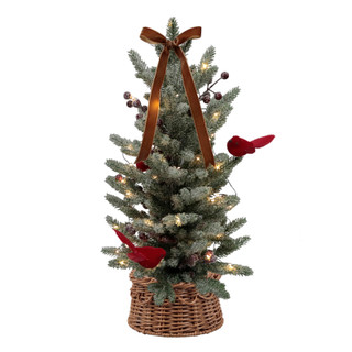Thumbnail 1: FLORA BUNDA 25" LED Frosted Christmas Tree with Cardinals & Red Berries 