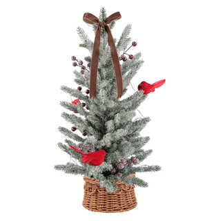 Thumbnail 3: FLORA BUNDA 25" LED Frosted Christmas Tree with Cardinals & Red Berries 