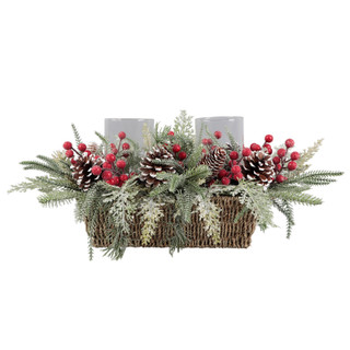 Thumbnail 1: FLORA BUNDA 20" Candelabra Christmas Centerpiece with Berries & Pinecones 