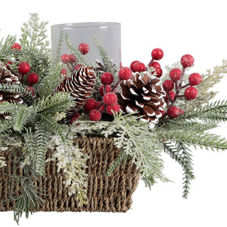 Thumbnail 2: FLORA BUNDA 20" Candelabra Christmas Centerpiece with Berries & Pinecones 