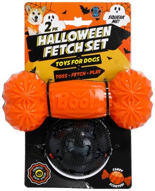 Thumbnail 1: Bow Wow Pet 2 Pc Harvest Halloween Bone and Ball Fetch Set 