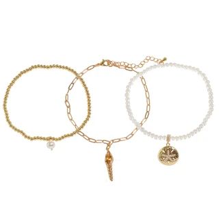 Thumbnail 2: Juilliet 3 Pc Gold Tone Shell Charm Bracelets Set 