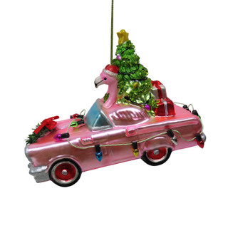 Thumbnail 1: Magical Season Glass Driving Flamingo Christmas Ornament 