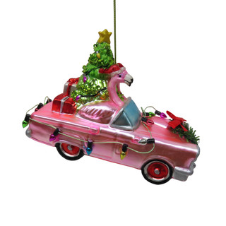 Thumbnail 2: Magical Season Glass Driving Flamingo Christmas Ornament 