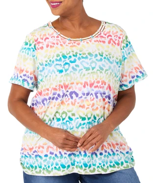 Thumbnail 1: Alfred Dunner Women's Plus Short Sleeve Embellished Knit Top 
