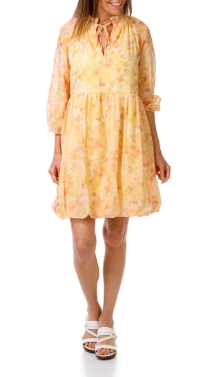 Thumbnail 1: HARLOW & ROSE Women's 3Q Sleeve Notch Neck Bubble Hem Dress 