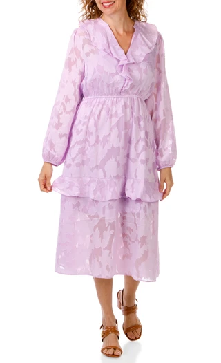 Thumbnail 1: HARLOW & ROSE Women's Long Sleeve Notch Crew Neck Midi Dress 
