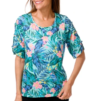 Thumbnail 1: Stella Parker Women's Short Sleeve Tropical Top 