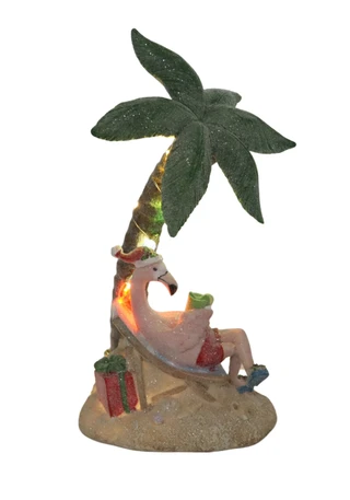 Thumbnail 1: Magical Season 12.2" LED Resin Flamingo & Palm Tree Figurine 