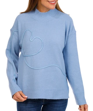 Thumbnail 1: ADRIENNE VITTADINI Women's Soutache Lasso Heart Long Sleeve Sweater 