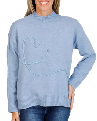 Thumbnail 2: ADRIENNE VITTADINI Women's Soutache Lasso Heart Long Sleeve Sweater 