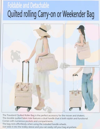 Thumbnail 3: Traveland Quilted Rolling Carry-On or Weekender Bag 