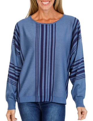 Thumbnail 1: ADRIENNE VITTADINI Women's Long Sleeve Crew Neck Striped Dolman Sweater 