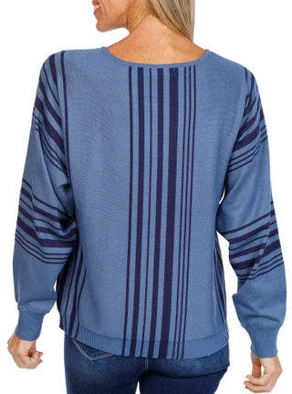 Thumbnail 2: ADRIENNE VITTADINI Women's Long Sleeve Crew Neck Striped Dolman Sweater 