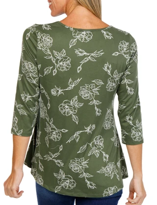 Thumbnail 2: BOBEAU Women's 3/4 Sleeve Print Swing Top 