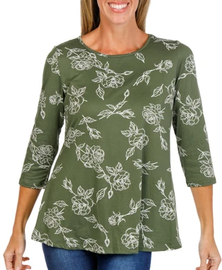 Thumbnail 1: BOBEAU Women's 3/4 Sleeve Print Swing Top 