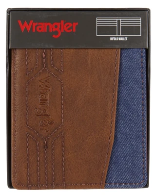 Thumbnail 1: Wrangler Men's Small Leather Wallet w/ Denim Inset 