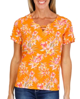 Thumbnail 1: Island Collection by Stella Parker Women's Cut Out V-Neck and Sleeves Top 
