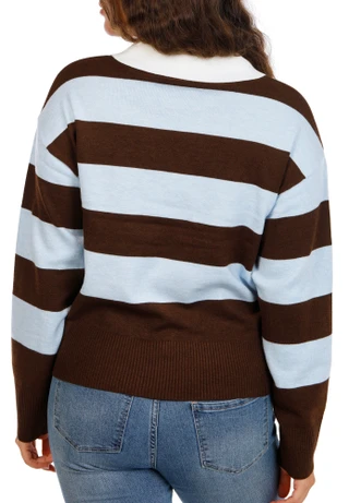 Thumbnail 2: Derek Heart Juniors Rugby Stripe Collared Pullover Sweater 