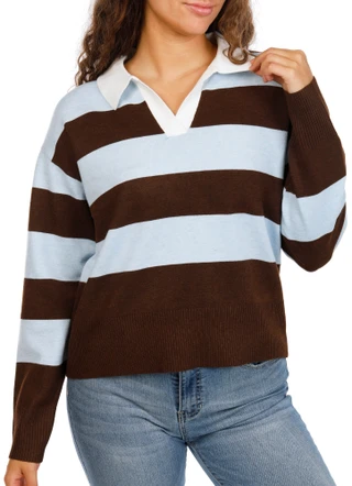 Thumbnail 1: Derek Heart Juniors Rugby Stripe Collared Pullover Sweater 