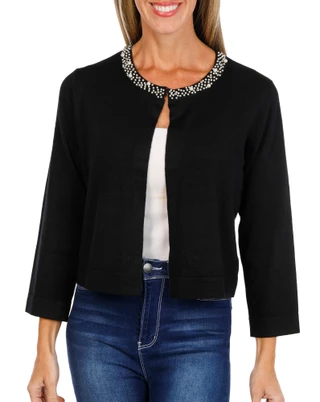 Thumbnail 1: Nina Leonard Women's Pearl Neck Shrug 