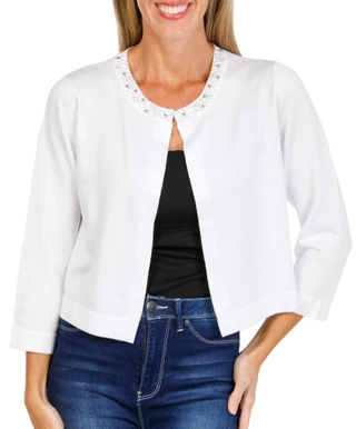 Thumbnail 1: Nina Leonard Women's Pearl Neck Shrug 