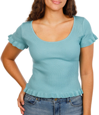 Thumbnail 1: The Workshop Juniors Ribbed Scoop Neck Ruffle Hem & Sleeves Stretch Top 