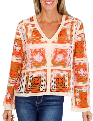Thumbnail 1: LIV LOS ANGELES Women's Crochet Button Down Cardigan 
