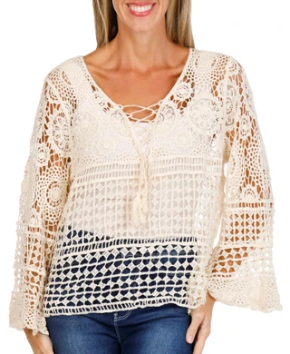 Thumbnail 1: LIV LOS ANGELES Women's Long Sleeve Crochet Top 