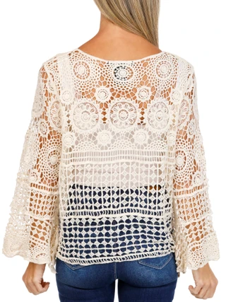 Thumbnail 2: LIV LOS ANGELES Women's Long Sleeve Crochet Top 