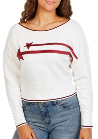 Thumbnail 1: No Comment Juniors Boat Neck Shooting Stars Applique Sweater 