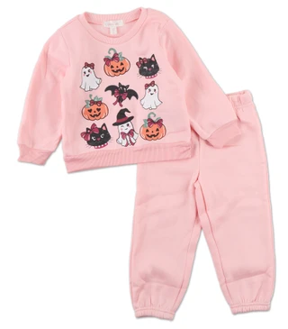 Thumbnail 1: Nannette Toddler Girls 2 Pc Halloween Themed Fleece Jogger Set 